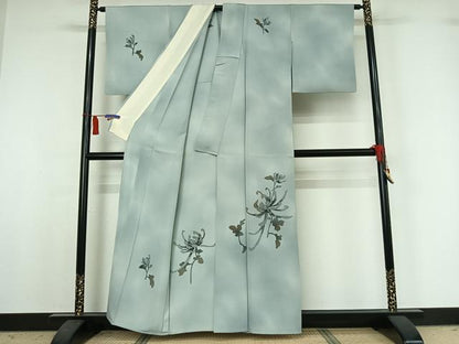 平和屋着物▽訪問着　単衣　手描き　草花文　暈し染め　正絹　逸品　AABI5080jh