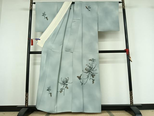 平和屋着物▽訪問着　単衣　手描き　草花文　暈し染め　正絹　逸品　AABI5080jh