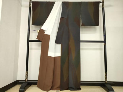 平和屋着物●上質な小紋　幾何学文様　鬼しぼ縮緬　正絹　逸品　AABI5081ck