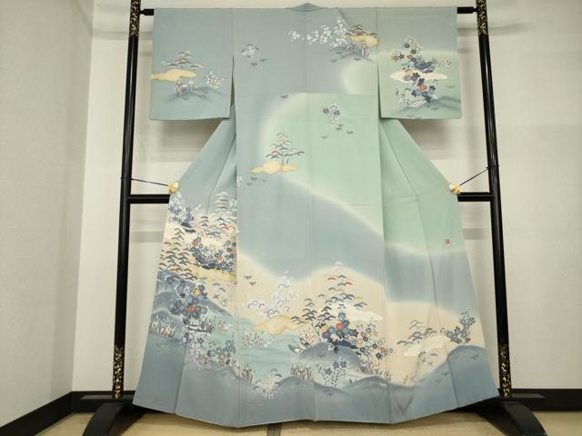 平和屋着物●訪問着　友禅　作家物　風景花文　暈し染め　金彩　正絹　逸品　AABI5082ck