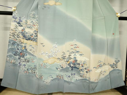 平和屋着物●訪問着　友禅　作家物　風景花文　暈し染め　金彩　正絹　逸品　AABI5082ck