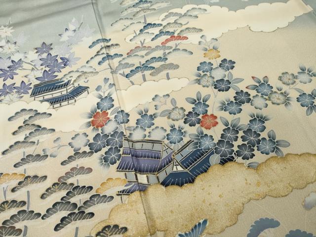 平和屋着物●訪問着　友禅　作家物　風景花文　暈し染め　金彩　正絹　逸品　AABI5082ck