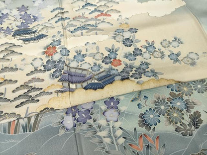 平和屋着物●訪問着　友禅　作家物　風景花文　暈し染め　金彩　正絹　逸品　AABI5082ck