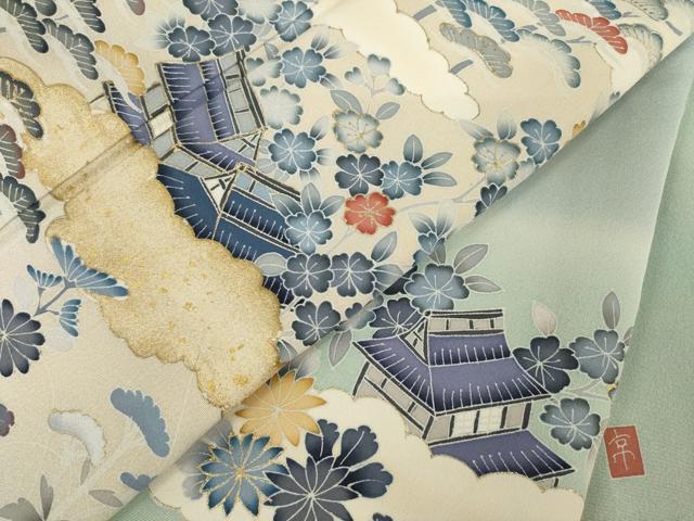 平和屋着物●訪問着　友禅　作家物　風景花文　暈し染め　金彩　正絹　逸品　AABI5082ck