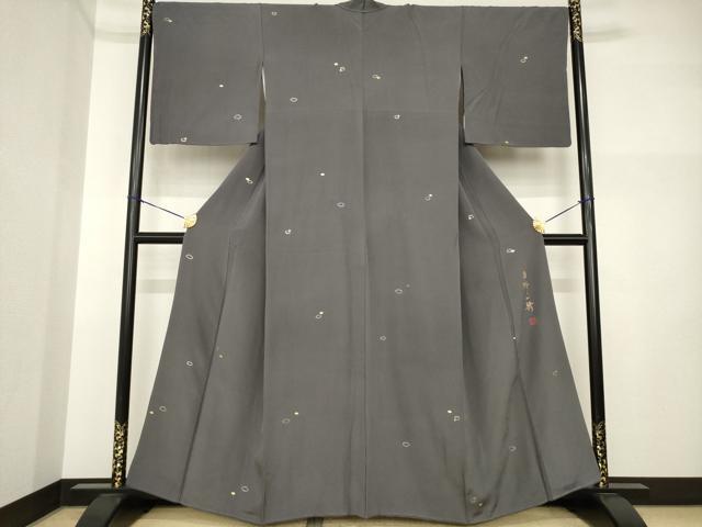 平和屋着物●染色作家　草野一騎　小紋　羊に雲　金彩　正絹　逸品　AABI5085ck