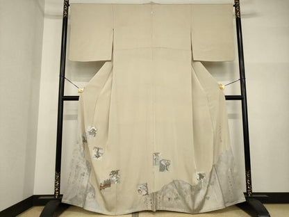 平和屋着物●松尾光琳　色留袖　色紙重ね文　銀彩　正絹　逸品　AABI5087ck