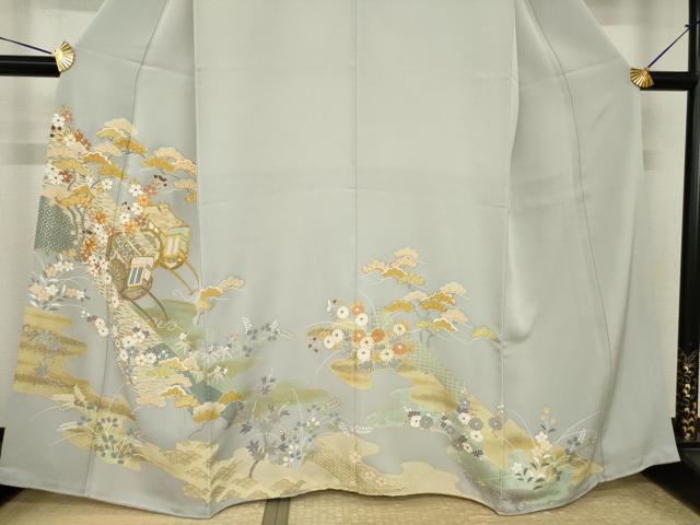 平和屋着物●創業460年・千總　色留袖　駒刺繍　御所車花文　三越扱い　正絹　逸品　AABI5092ck