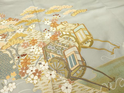 平和屋着物●創業460年・千總　色留袖　駒刺繍　御所車花文　三越扱い　正絹　逸品　AABI5092ck