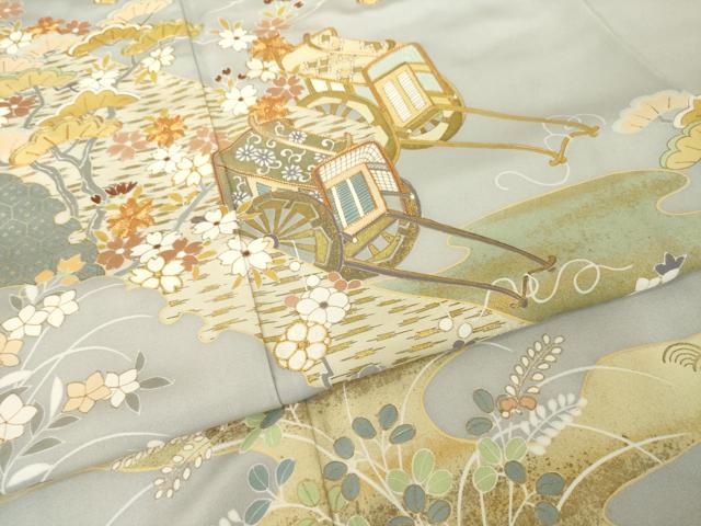 平和屋着物●創業460年・千總　色留袖　駒刺繍　御所車花文　三越扱い　正絹　逸品　AABI5092ck