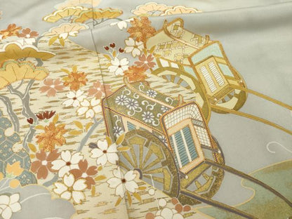 平和屋着物●創業460年・千總　色留袖　駒刺繍　御所車花文　三越扱い　正絹　逸品　AABI5092ck