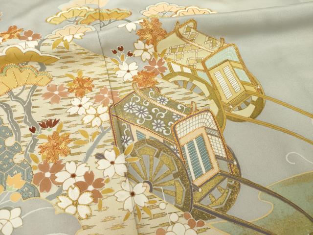 平和屋着物●創業460年・千總　色留袖　駒刺繍　御所車花文　三越扱い　正絹　逸品　AABI5092ck