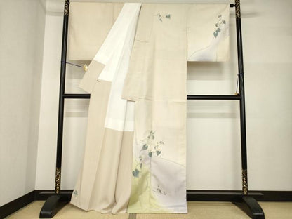 平和屋着物●本加賀友禅作家　中正享子　結城紬　訪問着　六瓢息炎　さが美扱い　証紙付き　正絹　逸品　AABI5093ck