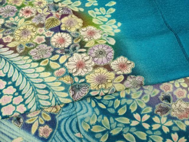 平和屋着物●豪華振袖　辻が花　舞花文　暈し染め　金通し地　正絹　逸品　AABI5094ck