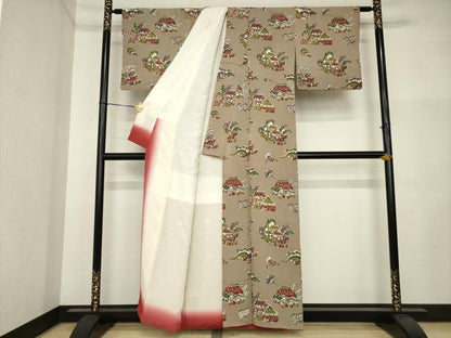 平和屋着物●上質な小紋　型染め　風景文　阪急百貨店扱い　正絹　逸品　AABI5097ck