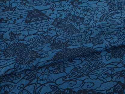 平和屋着物●上質な小紋　藍　型染め　花籬文　正絹　逸品　AABI5099ck