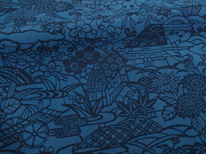 平和屋着物●上質な小紋　藍　型染め　花籬文　正絹　逸品　AABI5099ck