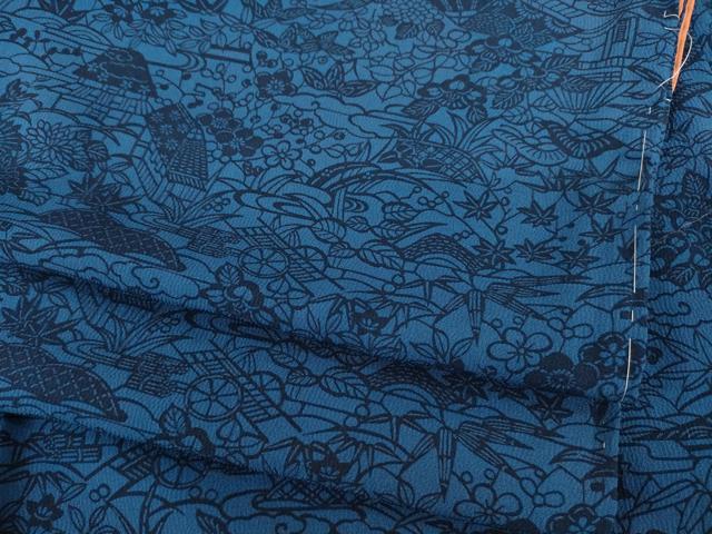 平和屋着物●上質な小紋　藍　型染め　花籬文　正絹　逸品　AABI5099ck