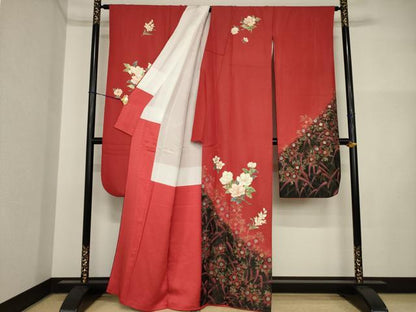 平和屋着物●豪華振袖　草花文　暈し染め　金彩　銀通し地　正絹　逸品　AABI5106ck