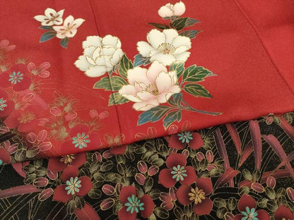 平和屋着物●豪華振袖　草花文　暈し染め　金彩　銀通し地　正絹　逸品　AABI5106ck