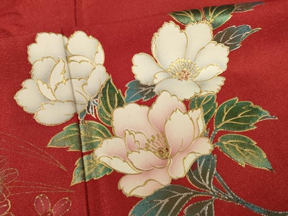 平和屋着物●豪華振袖　草花文　暈し染め　金彩　銀通し地　正絹　逸品　AABI5106ck
