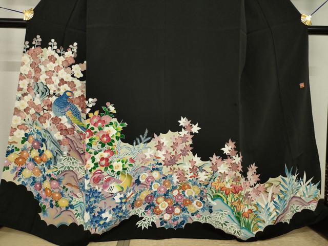 平和屋着物●豪華黒留袖　友禅　作家物　花鳥文　正絹　逸品　AABI5107ck
