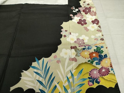 平和屋着物●豪華黒留袖　友禅　作家物　花鳥文　正絹　逸品　AABI5107ck