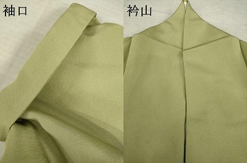 平和屋着物●上質な色無地　黄海松茶色　正絹　逸品　AABI5109ck
