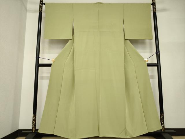 平和屋着物●上質な色無地　黄海松茶色　正絹　逸品　AABI5109ck