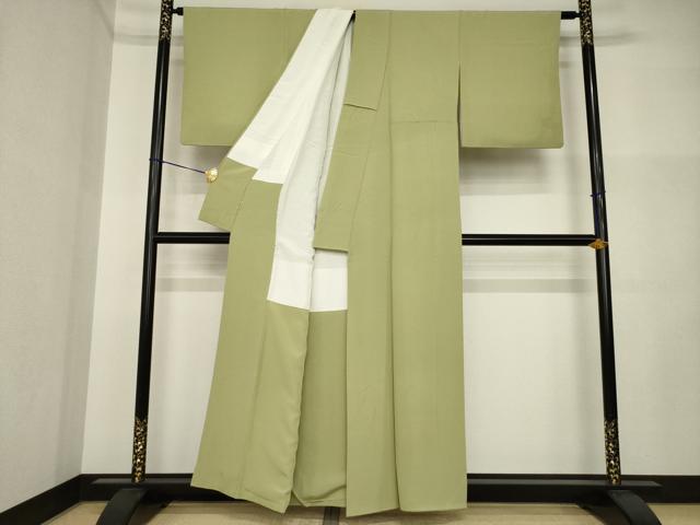 平和屋着物●上質な色無地　黄海松茶色　正絹　逸品　AABI5109ck