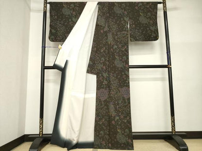 平和屋着物●上質な小紋　更紗花文　正絹　逸品　AABI5110ck