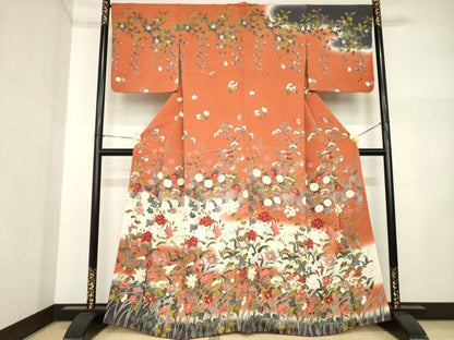 平和屋着物●訪問着　花蝶文　正絹　逸品　AABI5111ck