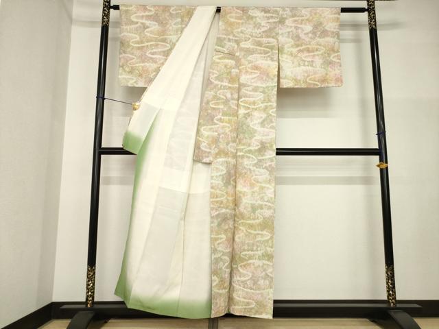 平和屋着物●本場大島紬　染大島　小紋　絞り　流水文　正絹　逸品　AABI5115ck