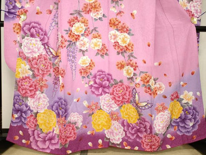 平和屋着物●豪華振袖　花蝶文　ラインストーン　暈し染め　金糸　銀通し地　正絹　逸品　AABI5117ck