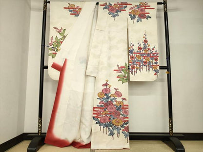 平和屋着物●豪華振袖　紅型　エ霞花文　正絹　逸品　AABI5120ck