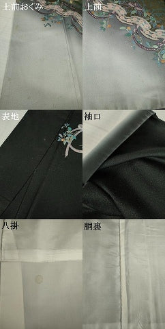 平和屋着物●訪問着　馬車　ラインストーン　暈し染め　黒地　金彩　ロング丈　正絹　逸品　AABI5121ck