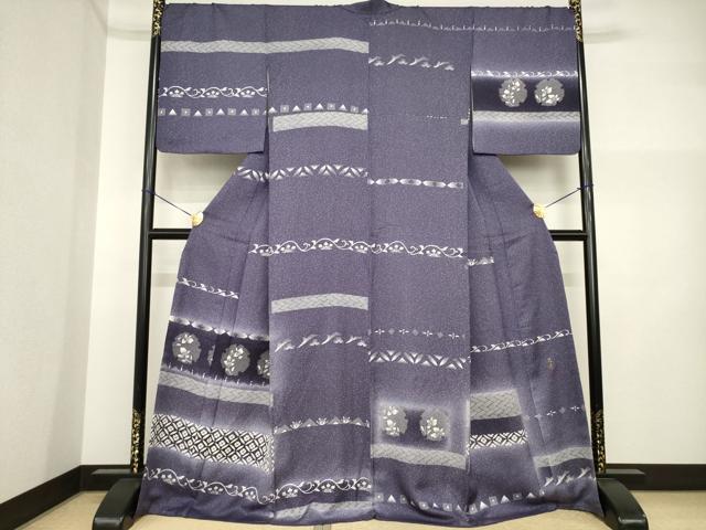 平和屋着物●訪問着　作家物　雪輪横段花文　暈し染め　正絹　逸品　AABI5124ck
