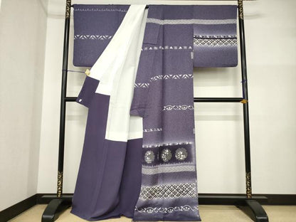 平和屋着物●訪問着　作家物　雪輪横段花文　暈し染め　正絹　逸品　AABI5124ck