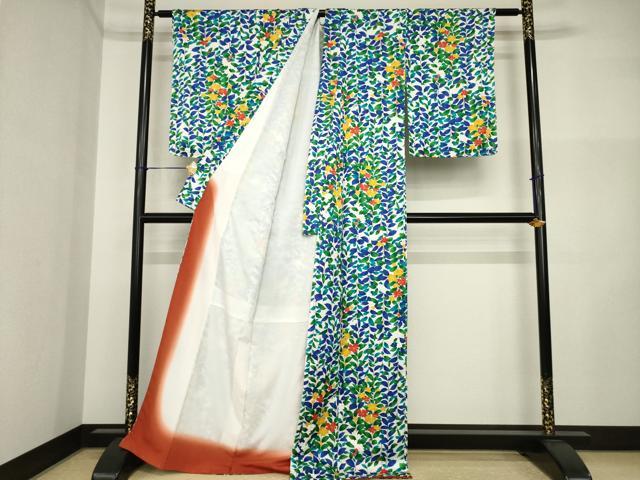 平和屋着物●上質な小紋　草花文　正絹　逸品　未使用　AABI5131ck