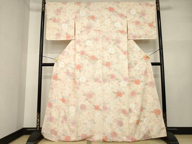 平和屋着物●上質な小紋　地紋起こし　椿尽くし　正絹　逸品　AABI5133ck