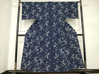 平和屋着物●久留米絣　単衣　渡し船　綿　逸品　AABI5137ck