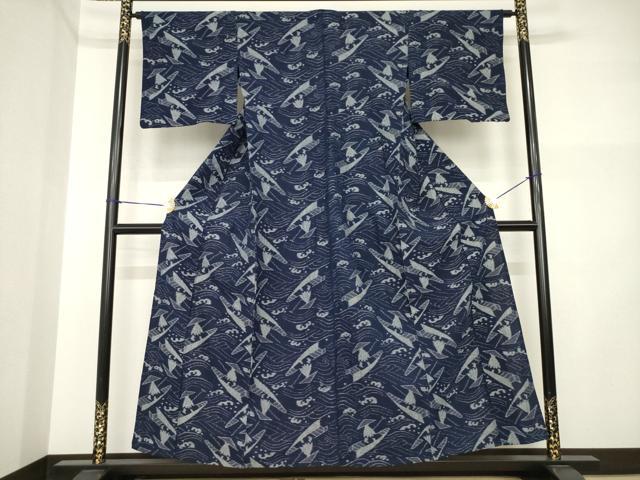 平和屋着物●久留米絣　単衣　渡し船　綿　逸品　AABI5137ck
