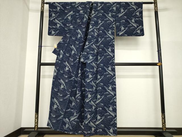 平和屋着物●久留米絣　単衣　渡し船　綿　逸品　AABI5137ck