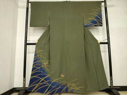 平和屋着物●染色作家　斉藤三才　訪問着　舞蝶文　暈し染め　金彩　正絹　逸品　AABI5139ck