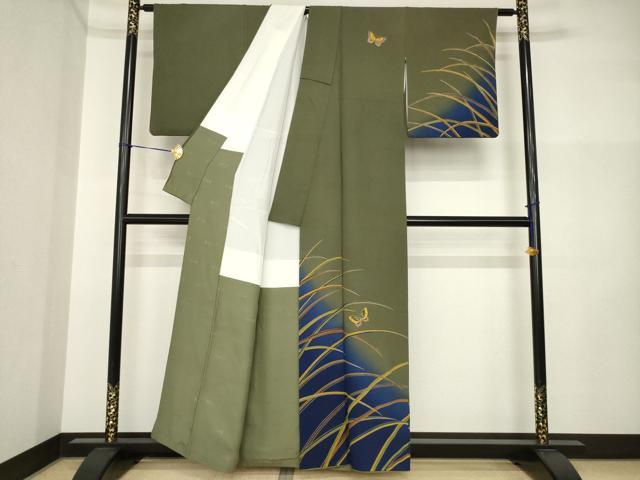 平和屋着物●染色作家　斉藤三才　訪問着　舞蝶文　暈し染め　金彩　正絹　逸品　AABI5139ck