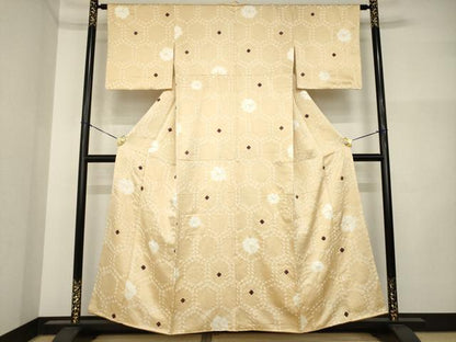 平和屋着物●上質な小紋　絞り　亀甲文　正絹　逸品　AABI5140ck