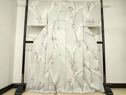 平和屋着物●染色作家　斉藤三才　小紋　草花文　正絹　逸品　AABI5141ck