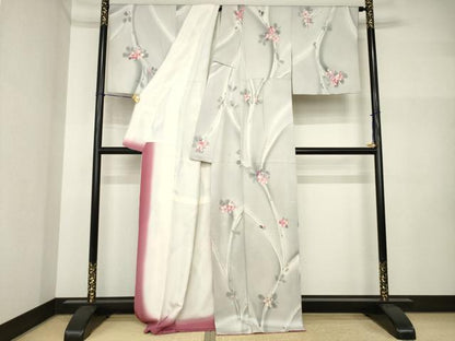 平和屋着物●染色作家　斉藤三才　小紋　草花文　正絹　逸品　AABI5141ck