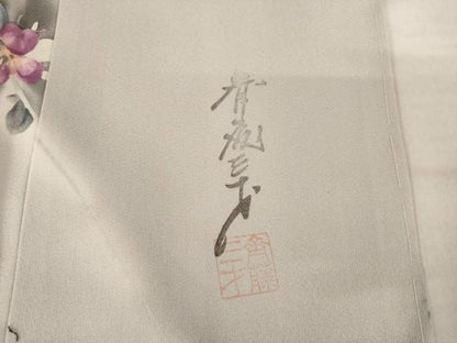 平和屋着物●染色作家　斉藤三才　小紋　草花文　正絹　逸品　AABI5141ck