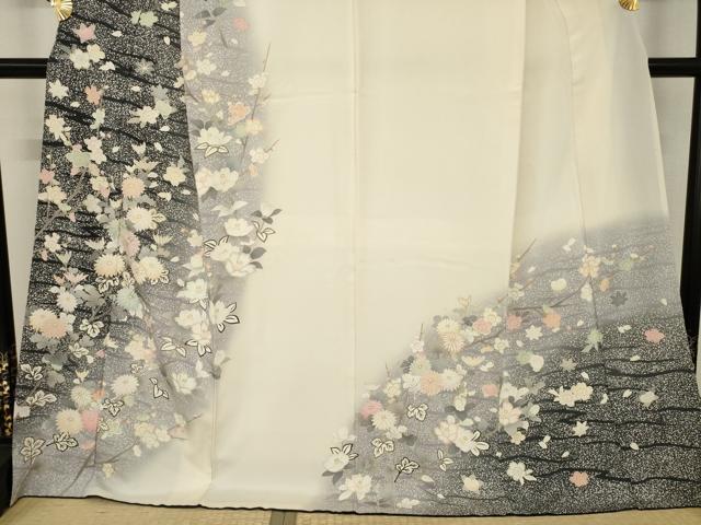 平和屋着物●訪問着　刺繍　枝花文　暈し染め　金彩　銀糸　ロング丈　正絹　逸品　AABI5143ck
