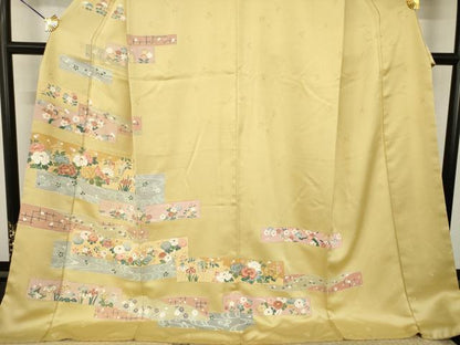 平和屋着物●訪問着　友禅　鴛鴦花文　金彩　ロング丈　正絹　逸品　AABI5145ck